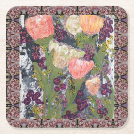 Blommor och bär underlägg papper kvadrat