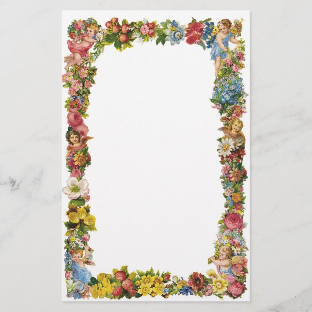 Blommor och barn i Victorian Gräns Brevpapper (Framsida)