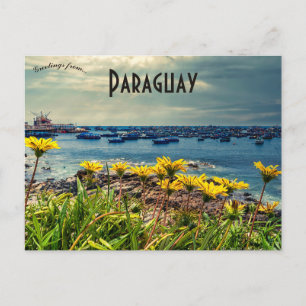 Blommor och båtar i Paraguay Vykort