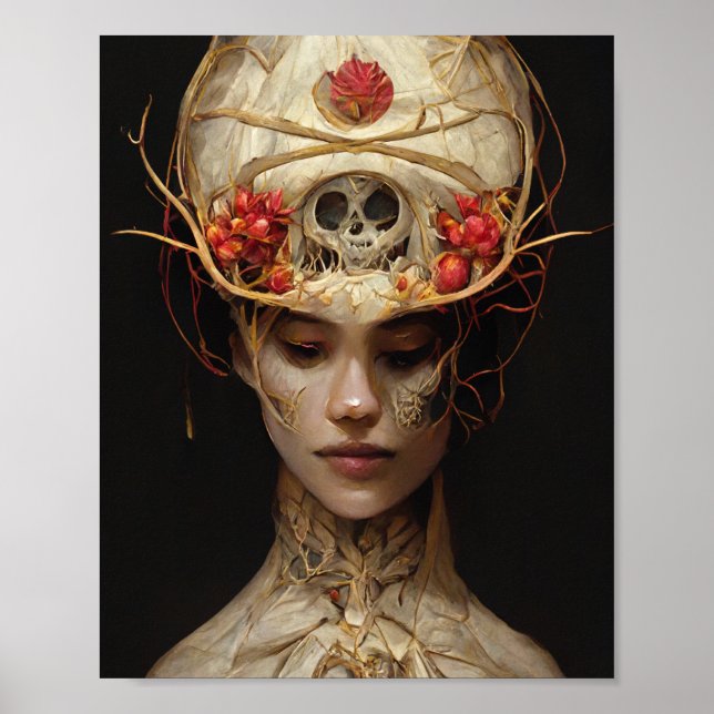 Blommor och ben 2 Surreal Gothic Fantasy Art Poster (Framsidan)