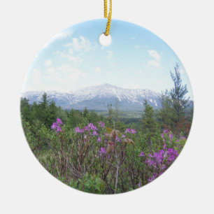 Blommor och berg julgransprydnad keramik