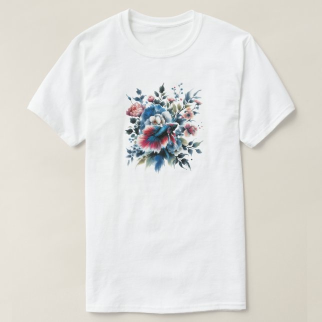 Blommor och betafisk från Oriental stil T Shirt (Design framsida)