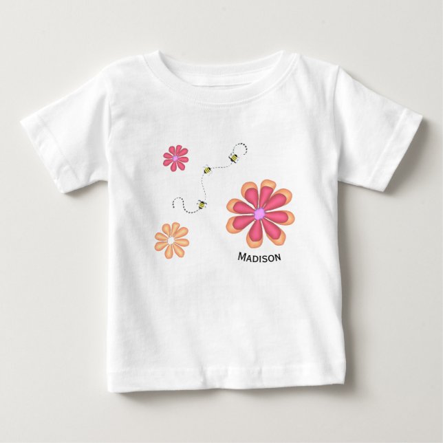 Blommor och bin med namn t shirt (Framsida)