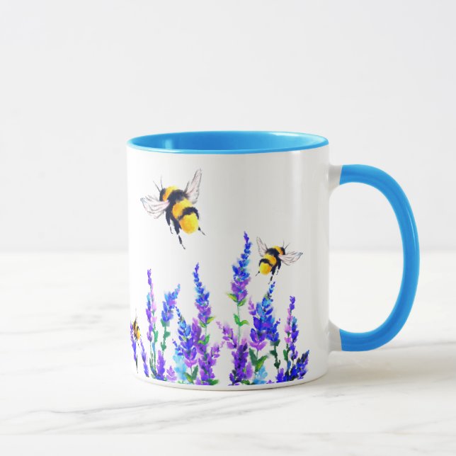 Blommor och bin som flyger Mugg Gift (Höger)