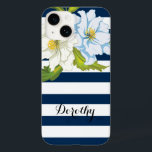 Blommor och blå, vit rand, modern blommigt<br><div class="desc">Modern och trendiget blå och vit stripe mönster och blommor i ljusblå blommigt Fodral-Mate iPhone 14 Fodral som har en blå och vit stripe mönster och vackra eleganter.</div>