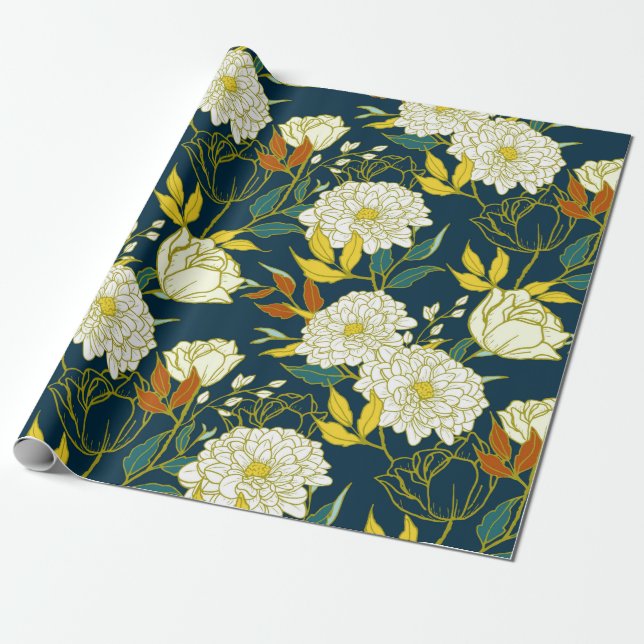 Blommor och blad mönster presentpapper (Utrullad)