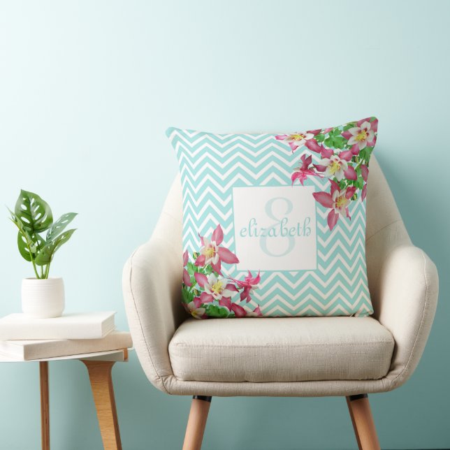 Blommor och Chevron-monogram Kudde (Stol)