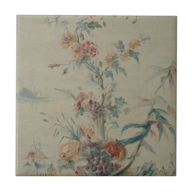 Blommor och Chinoiserie Kakelplatta (Framsidan)