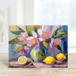 Blommor och citroner, modern stillastående kort