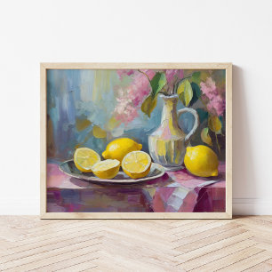 Blommor och citroner, modern stillastående poster