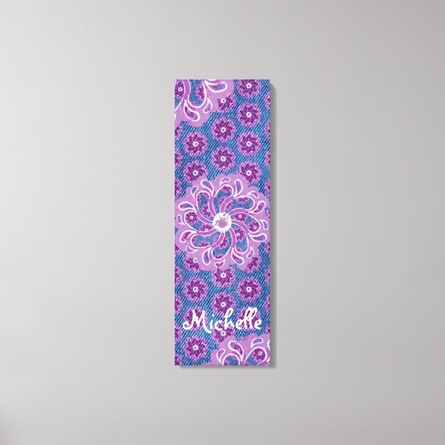Blommor och denim-triptych (3 Biet) arbetsytråd Canvastryck (Framsida)