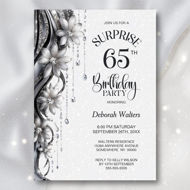 Blommor och diamanter överraskar 65-årsfest inbjudningar (Skapare uppladdad)