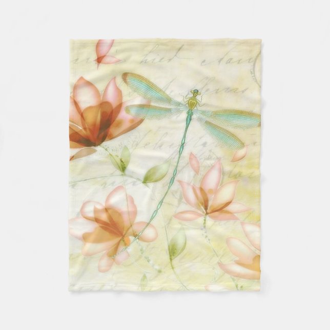 Blommor och dragonfly fleecefilt (Framsidan)