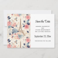 Blommor och Eiffel Torn Paris Mönster Bröllop