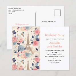 Blommor och Eiffel Torn Paris Mönster Inbjudan Vykort