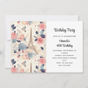 Blommor och Eiffel Torn Paris Mönster Inbjudningar