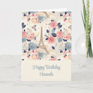 Blommor och Eiffel Torn Paris Mönster Kort