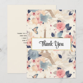 Blommor och Eiffel Torn Paris Mönster Tack Kort