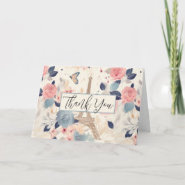 Blommor och Eiffel Torn Paris Mönster Tack Kort