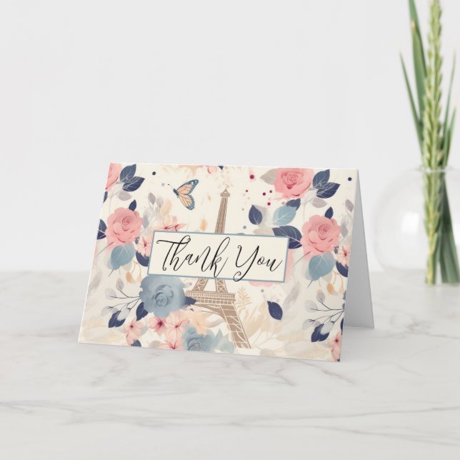 Blommor och Eiffel Torn Paris Mönster Tack Kort (Framsida)