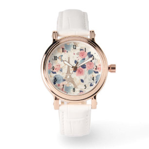 Blommor och Eiffel Torn Paris Travel Mönster Armbandsur