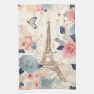 Blommor och Eiffel Torn Paris Travel Mönster Kökshandduk
