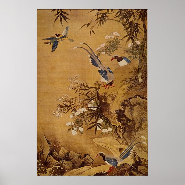 Blommor och fågel av Hsiao Yung Poster (Framsidan)