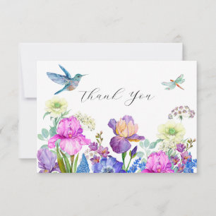 Blommor och fågel kolibri Akvarell tack Kort