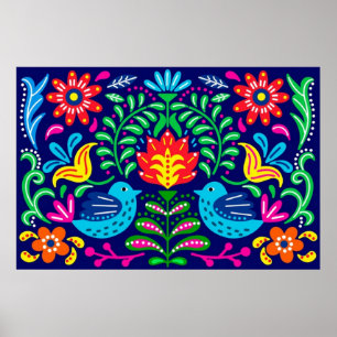 Blommor och fågelfolkkonst Poster