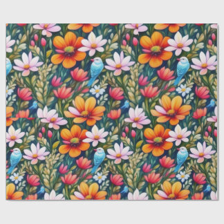 Blommor och fåglar, färgstarka, Pappra Presentpapper