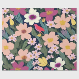 Blommor och fåglar, färgstarka, Pappra Presentpapper