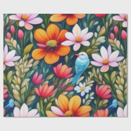 Blommor och fåglar, färgstarka, Pappra Presentpapper