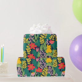 Blommor och fåglar, färgstarka, Pappra Presentpapper