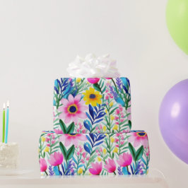 Blommor och fåglar, färgstarka, Pappra Presentpapper