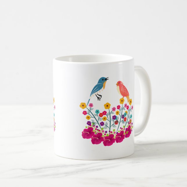 Blommor och fåglar färgstarka, vackra kaffemugg (Framsida höger)