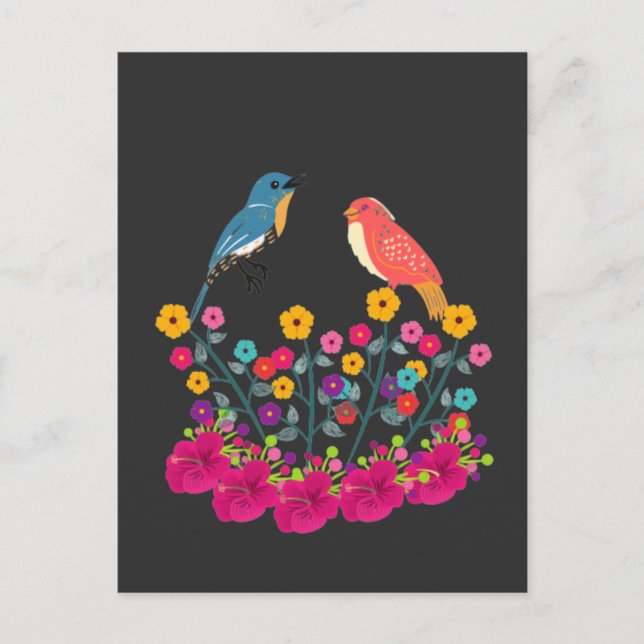 Blommor och fåglar färgstarka, vackra vykort (Framsida)