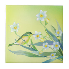 Blommor och fåglar Garden-inspirerade målningar Kakelplatta