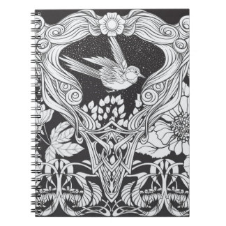 Blommor och fåglar i art nouveau stil, sömlösa pla anteckningsbok
