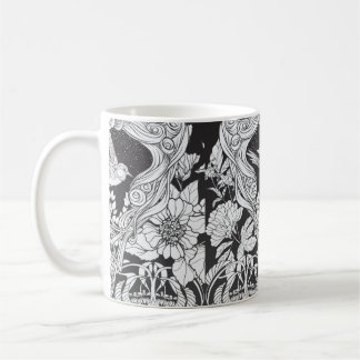 Blommor och fåglar i art nouveau stil, sömlösa pla kaffemugg