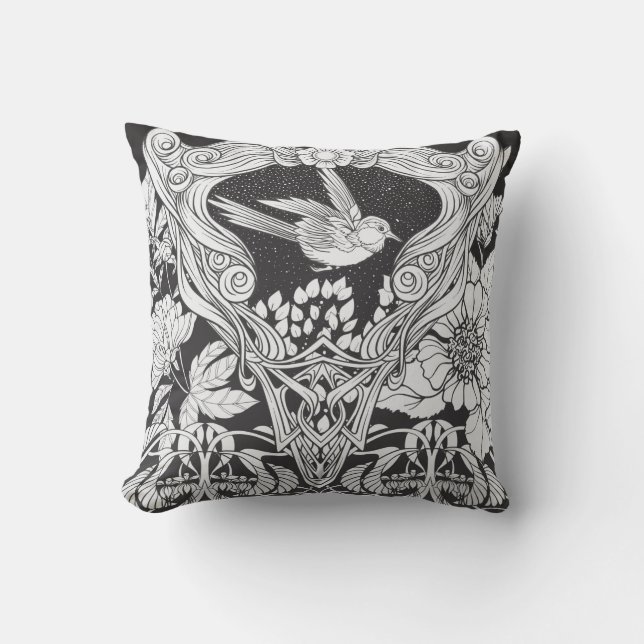 Blommor och fåglar i art nouveau stil, sömlösa pla kudde (Framsida)
