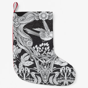Blommor och fåglar i art nouveau stil, sömlösa pla liten julstrumpa