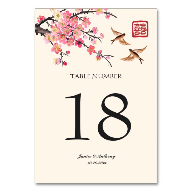 Blommor och fåglar i bläck, bröllop bordsnummer (Framsidan)