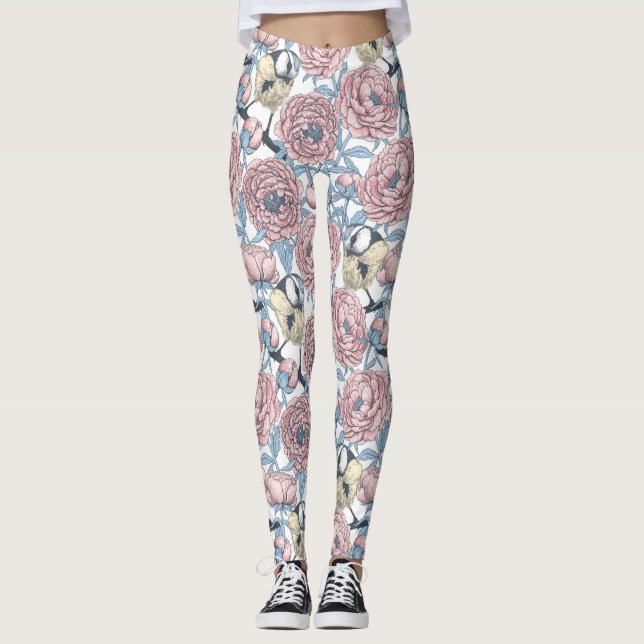 Blommor och fåglar leggings (Framsida)
