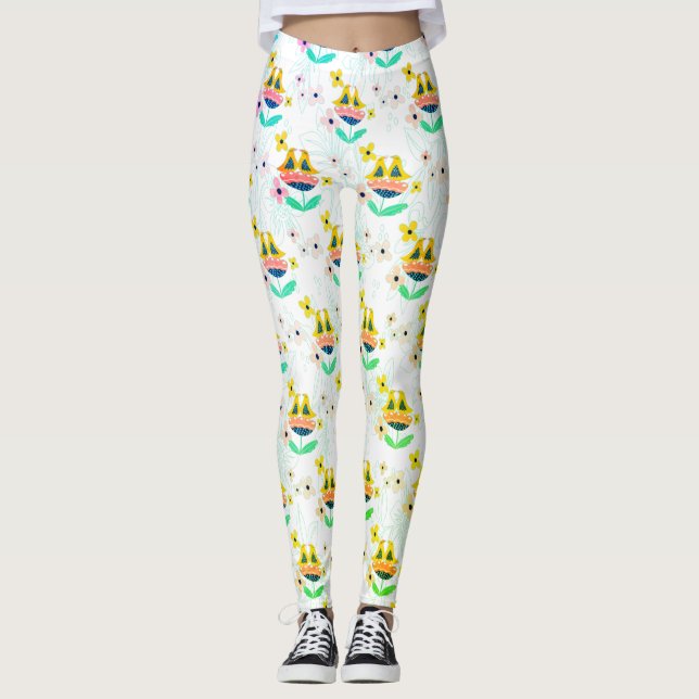 blommor och fåglar mönster leggings (Framsida)