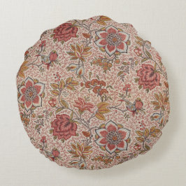 Blommor och fåglar på ett Blommönster av Doted Twi Rund Kudde