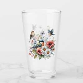 Blommor och fåglar som dricker glas