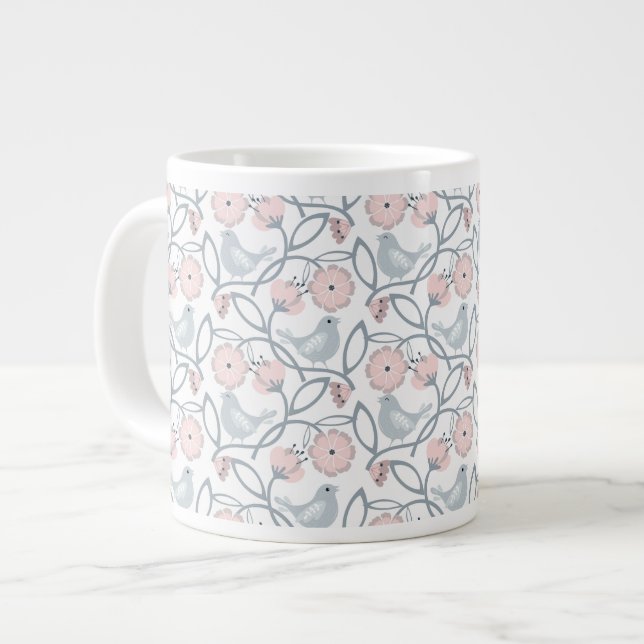 Blommor och fåglar Sömlöst mönster Jumbo Mugg (Framsida vänster)