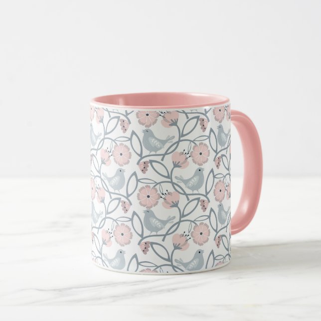 Blommor och fåglar Sömlöst mönster Mugg (Framsida höger)