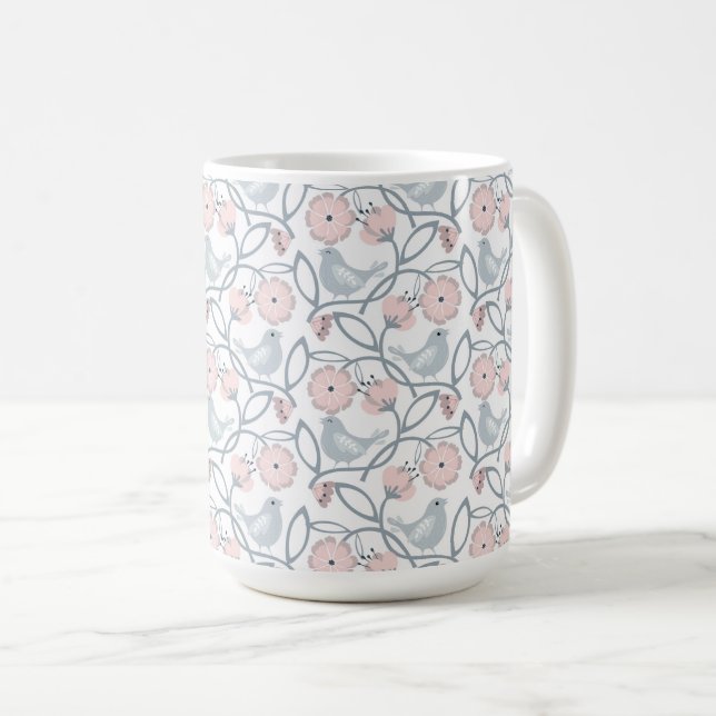 Blommor och fåglar utan sjöfåglar Mönster Kaffemugg (Framsida höger)