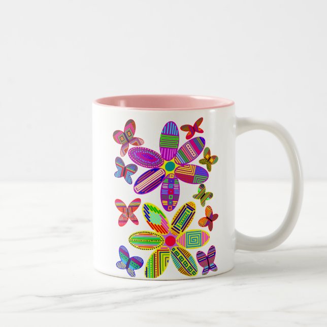 Blommor och färgrik mugg för fjärilar (Höger)